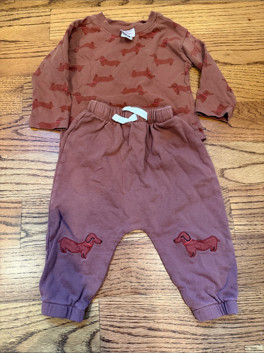 Hanna Andersson Mauve Brown Dachshund Print Kids Matching Set